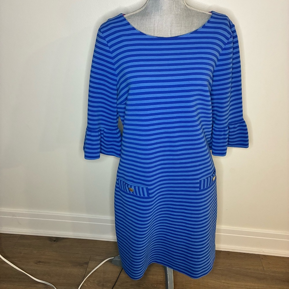 Lilly Pulitzer Blue Striped 3/4 Sleeve Dress